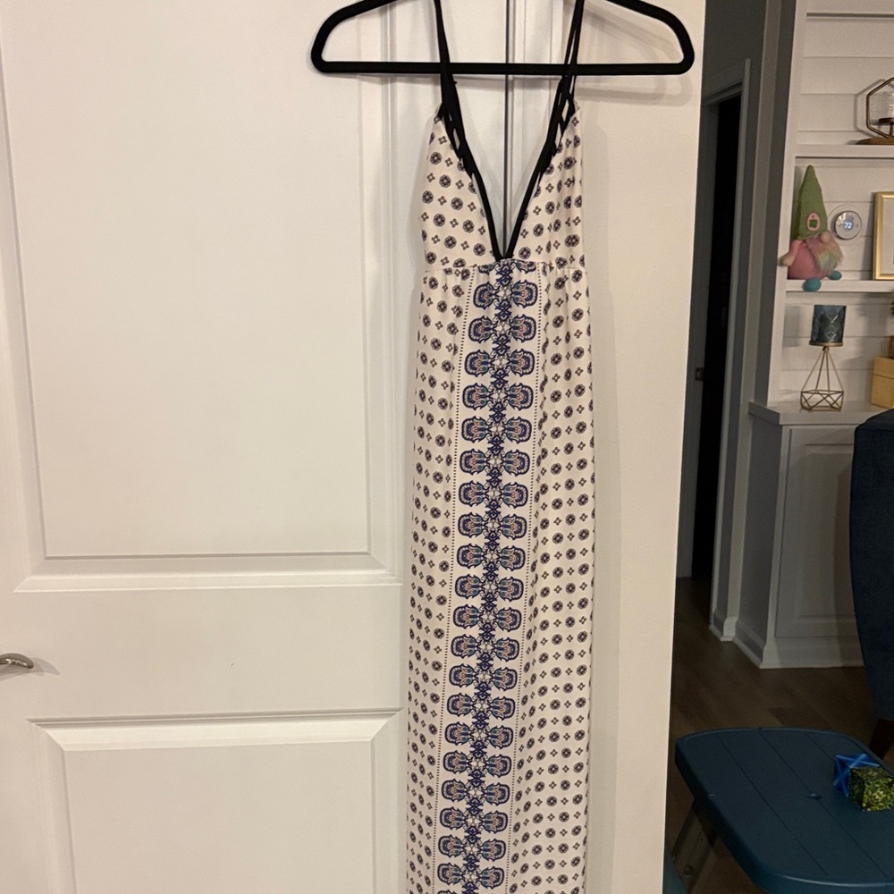 Lush Cream and Blue Maxi Dress